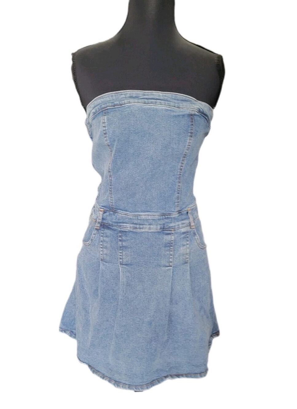 RSQ Womens L Y2K Revival Pleated Denim Sleeveless Streetwear Utility Tube Dress